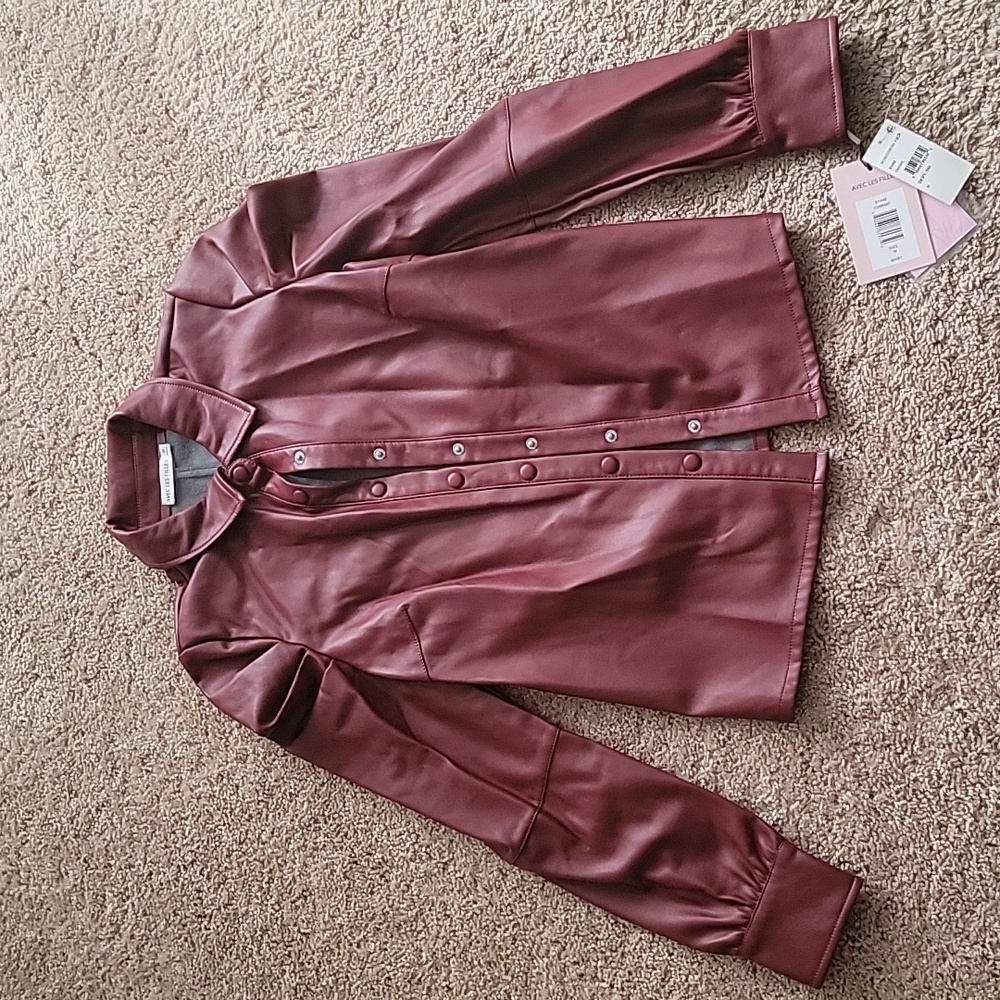Avec Les Filles Faux Leather Puff Sleeve Shirt Size M Color: Currant